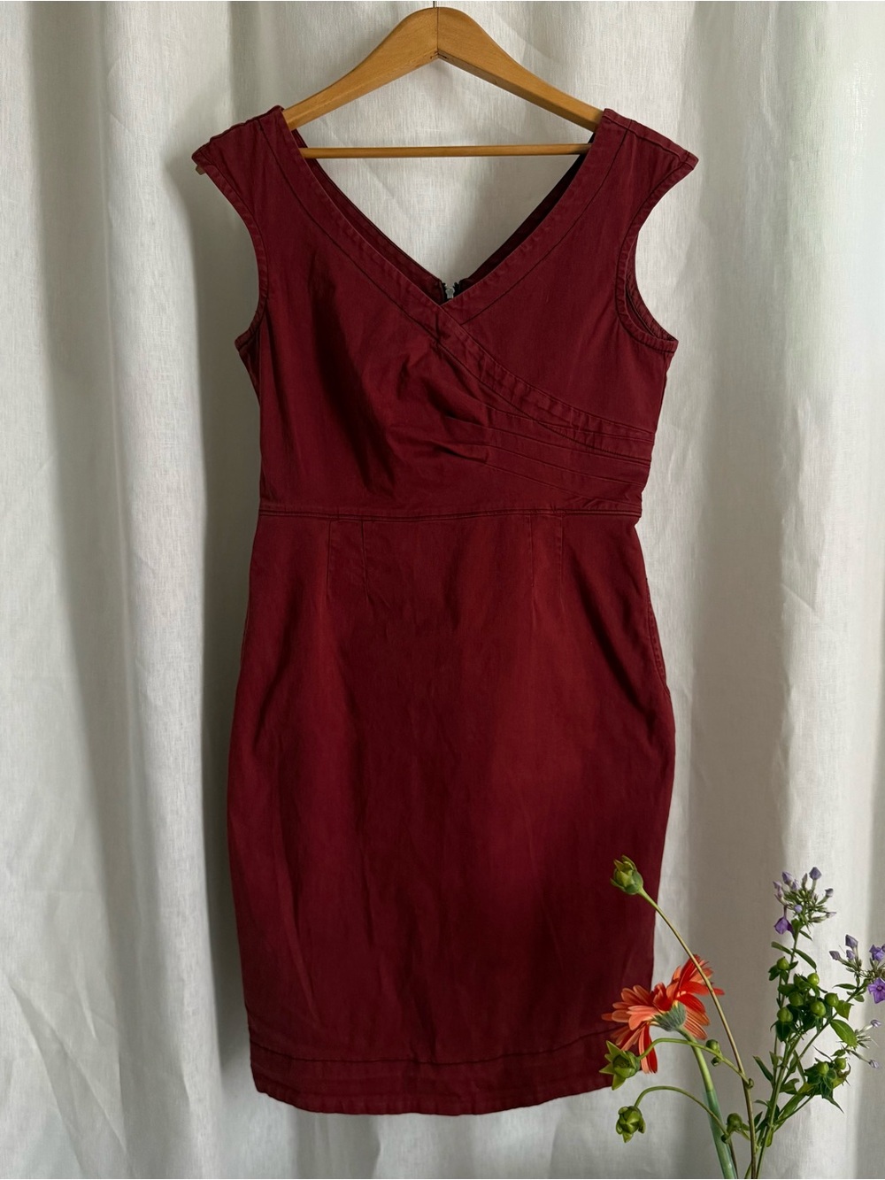Prairie Underground Naples Dress M Oxblood Burgundy Ruched Sheath Cotton USA